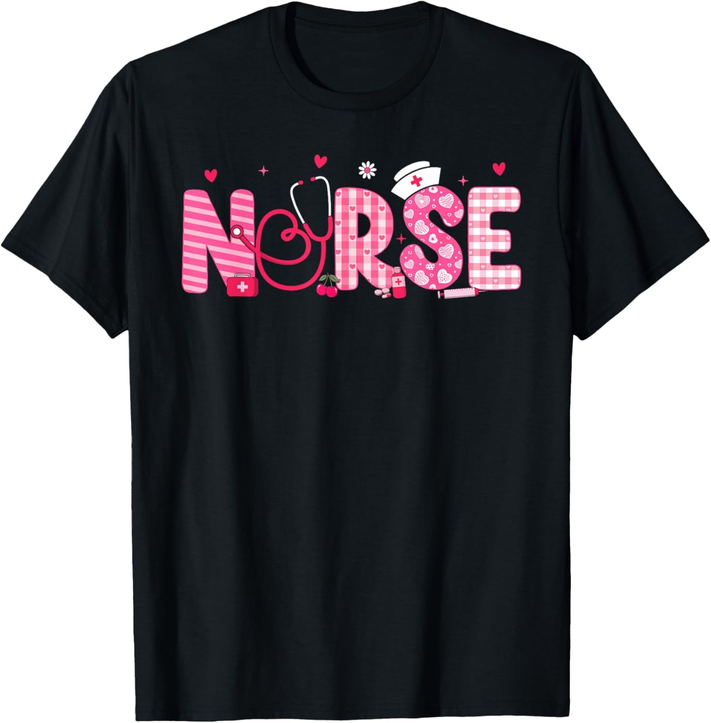 Nurse Valentines Day Scrub Top Nursing Women Girls Kids T-Shirt - T-Shirt | Black