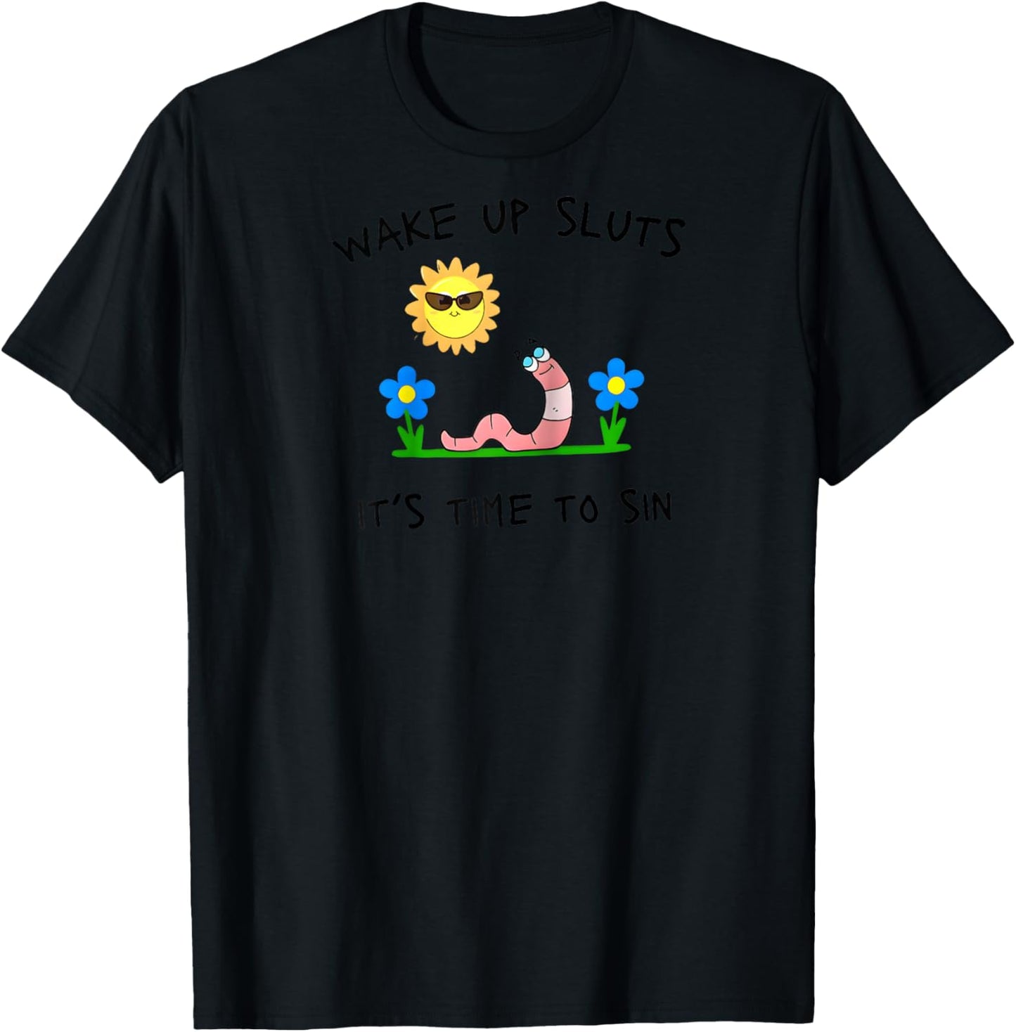 Wake Up Sluts It's Time to Sin Funny Animal Meme Raglan Baseball T-Shirt - T-Shirt | Black