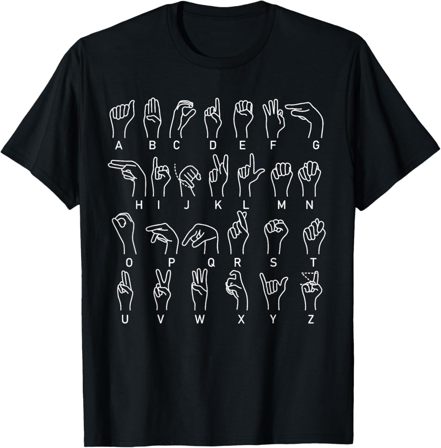 ASL Sign Language Chart Hand Letter Alphabet T-Shirt - T-Shirt | Black