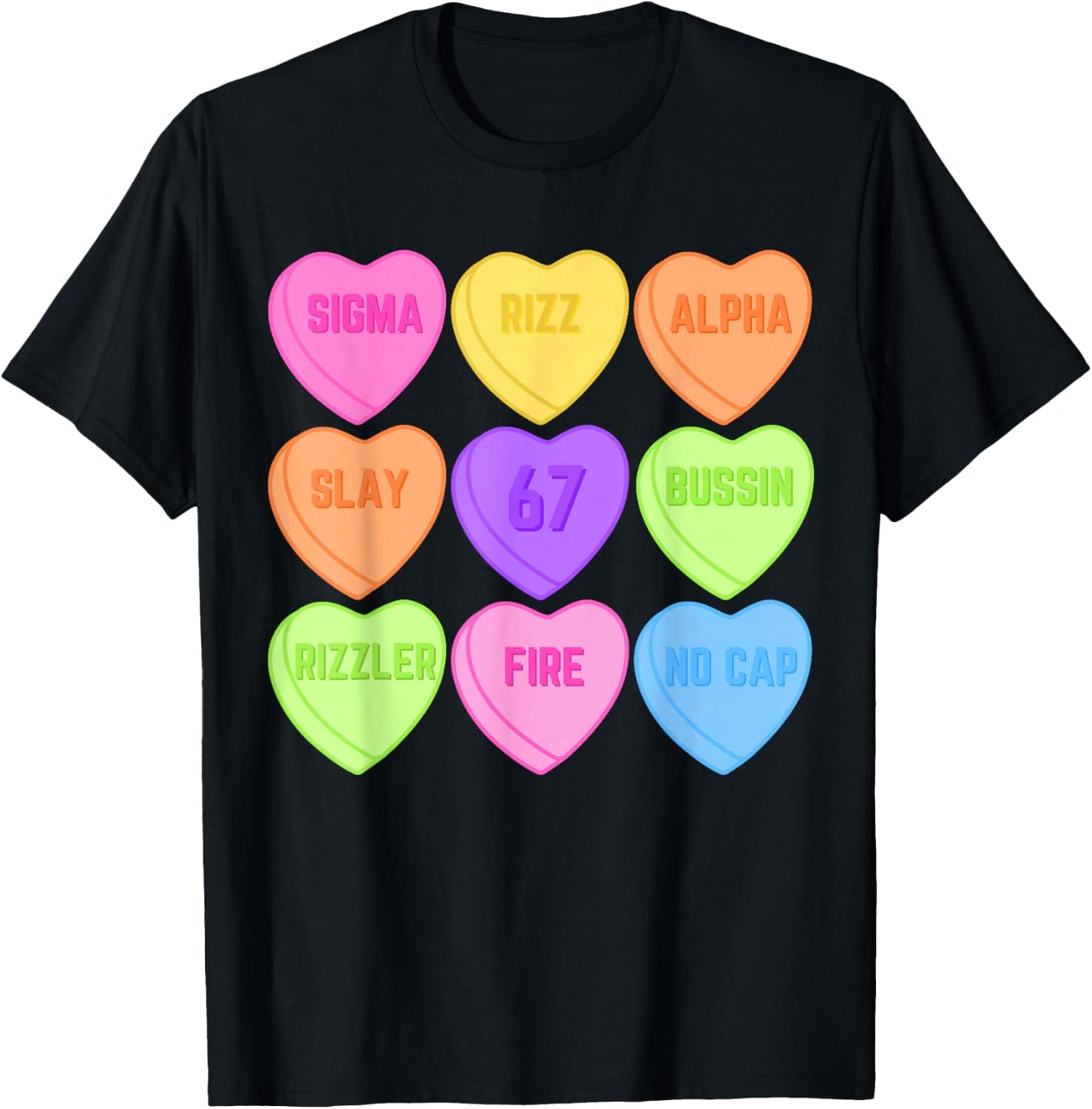 Brain Rot Valentine's - Funny 67 Valentine's Rizz, No Cap T-Shirt - T-Shirt | Black