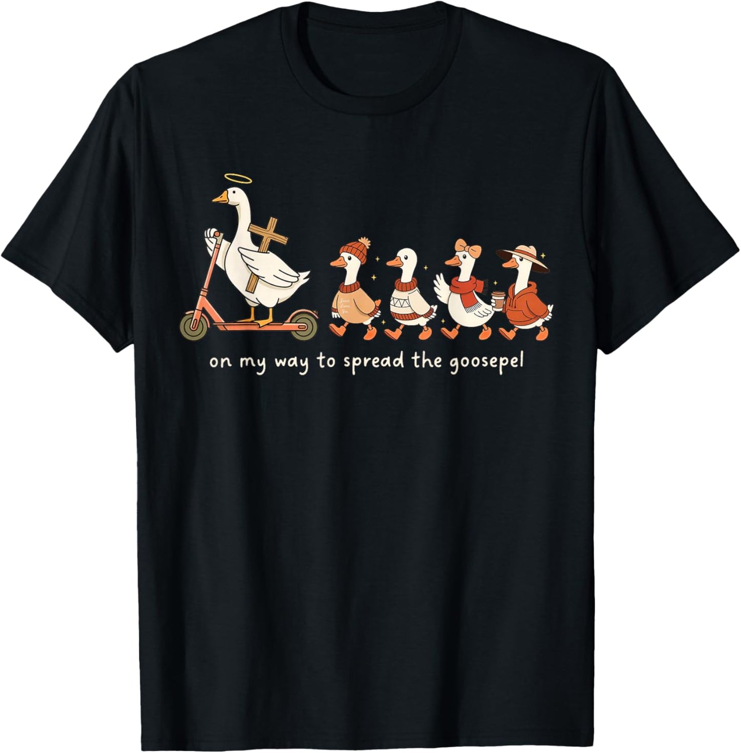 Funny Goose Fall Christian On My Way to Spread Goosepel T-Shirt - T-Shirt | Black
