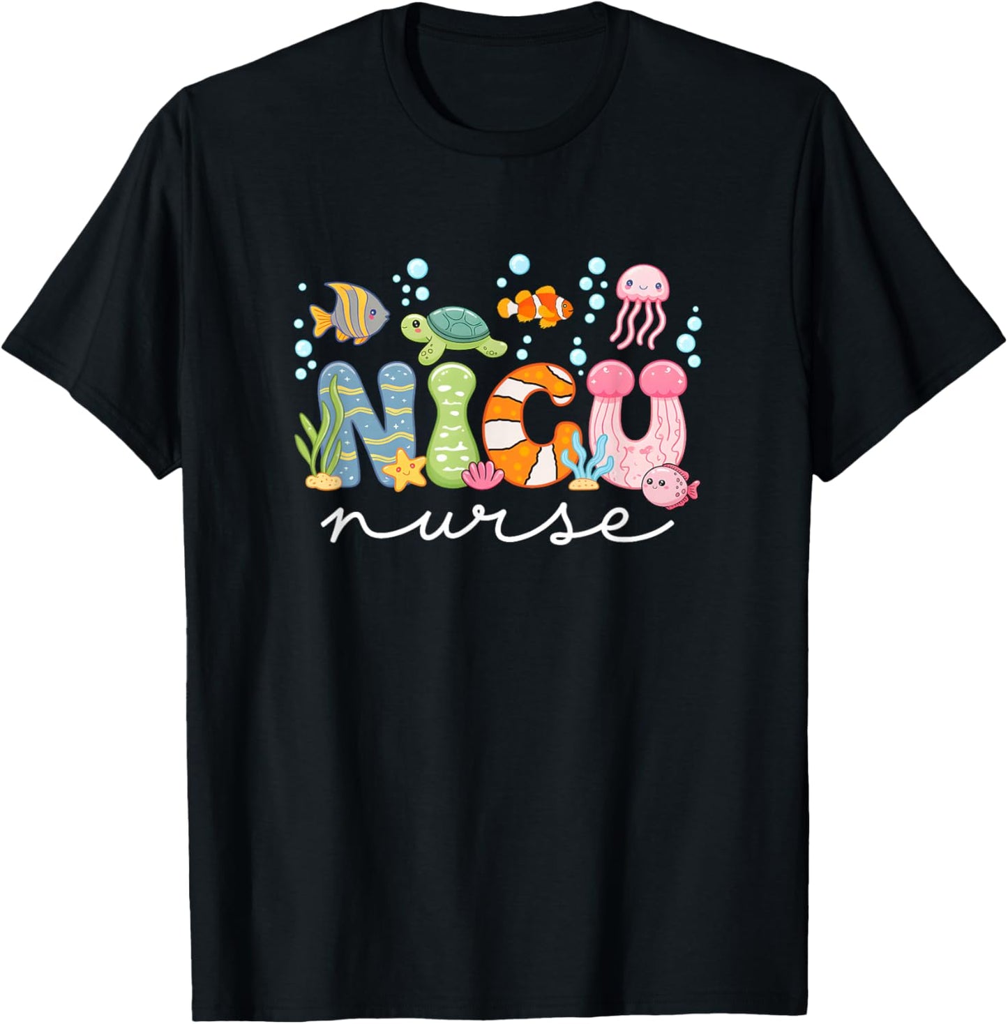 Nicu Nurse Cute Ocean Sea Neonatal Intensive Care Unit T-Shirt - T-Shirt | Black