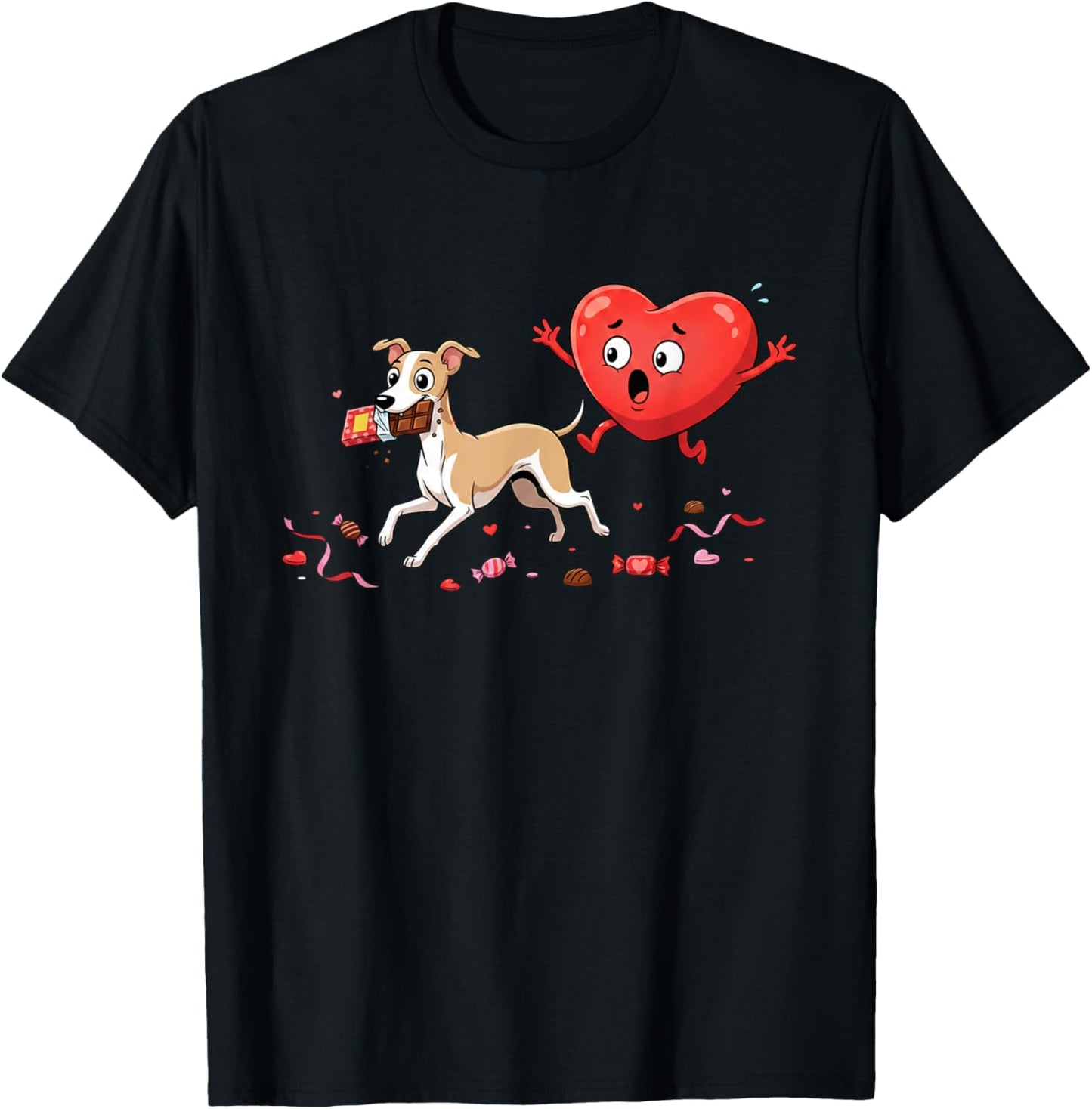 Funny Whippet Heart Chocolate Valentine Dog Kids T-Shirt - T-Shirt | Black