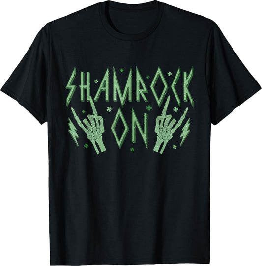 St Patricks Day Skeleton Hand Rock Pocket Saint Pattys Gifts T-Shirt - T-Shirt | Black