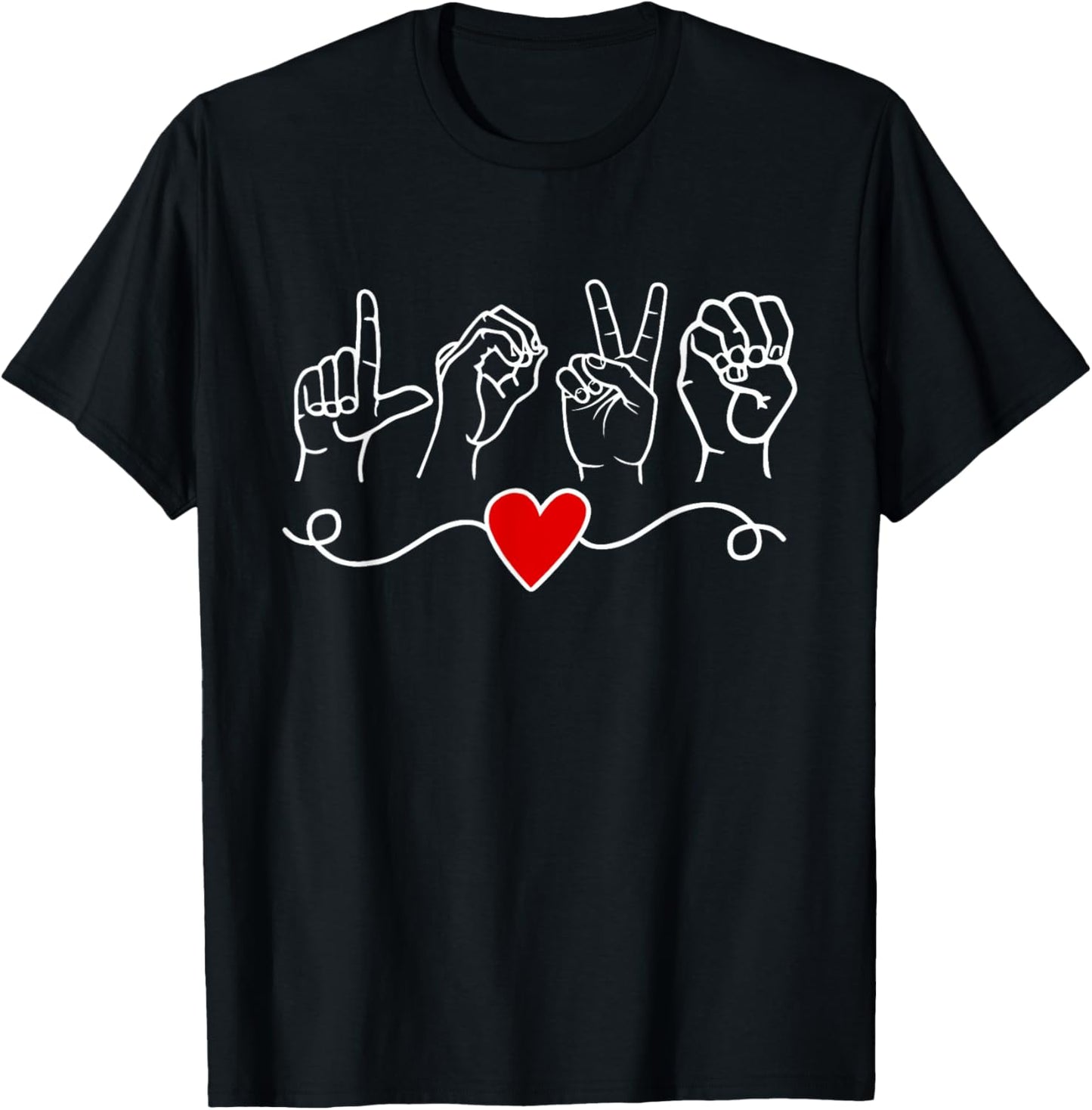 Valentines Day I Love You Hand Sign ASL Heart Women Men T-Shirt - T-Shirt | Black