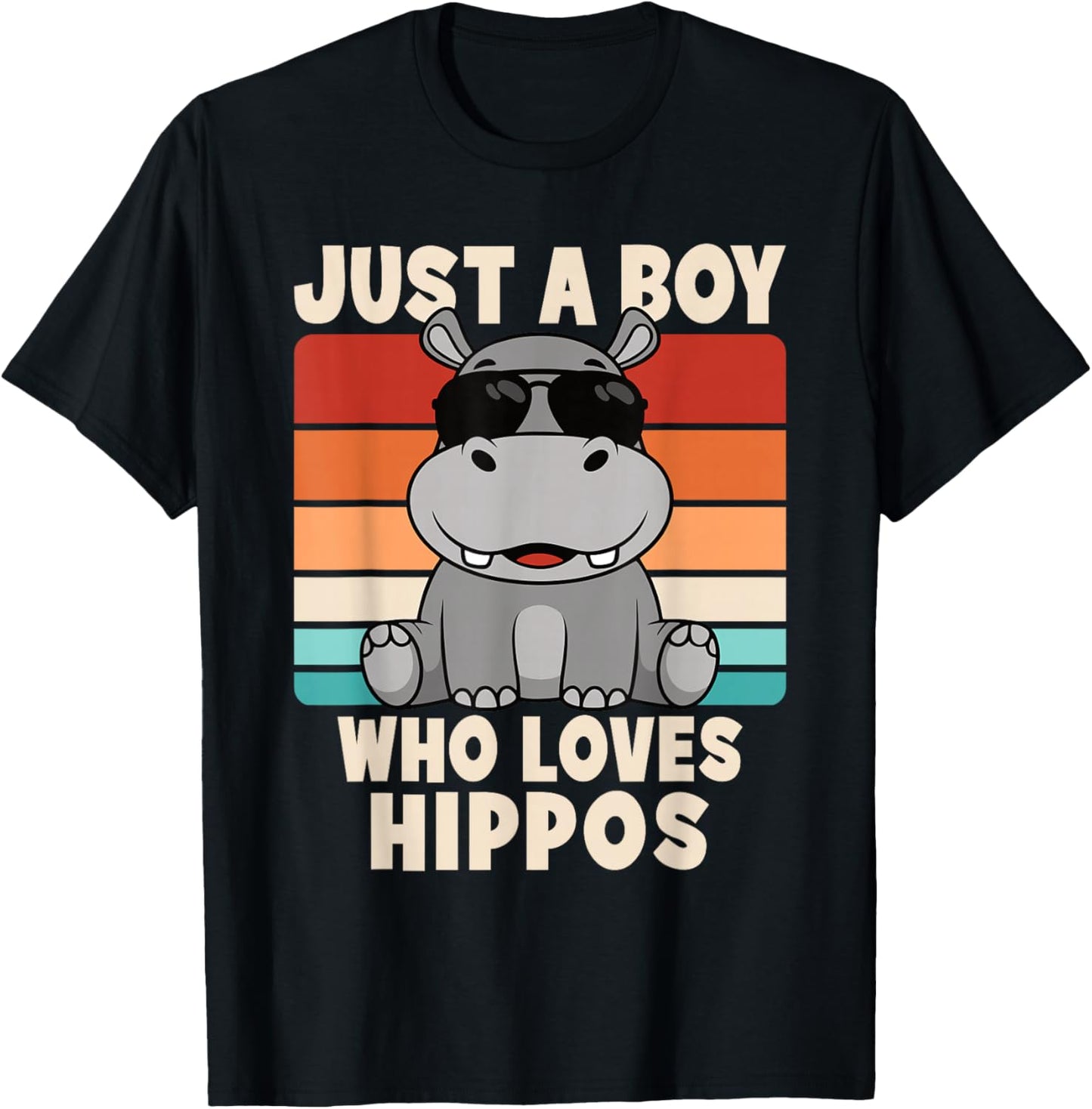 Just A Boy Who Loves Hippos Funny Hippopotamus Boys Kids T-Shirt - T-Shirt | Black