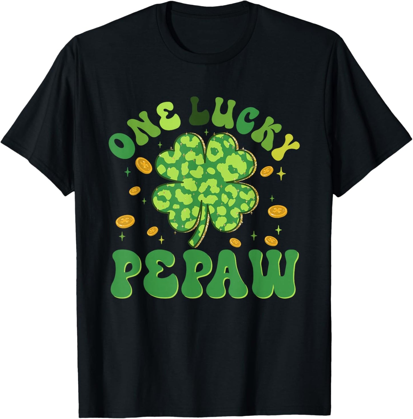 St Patricks Day Family Matching Groovy One Lucky Pepaw T-Shirt - T-Shirt | Black