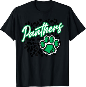 Panthers Leopard Print Paw Green Panther Pride School Spirit T-Shirt - T-Shirt | Black