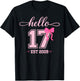 Hello Seventeen Est 2009 Coquette Bow 17th Birthday Girl T-Shirt - T-Shirt | Black