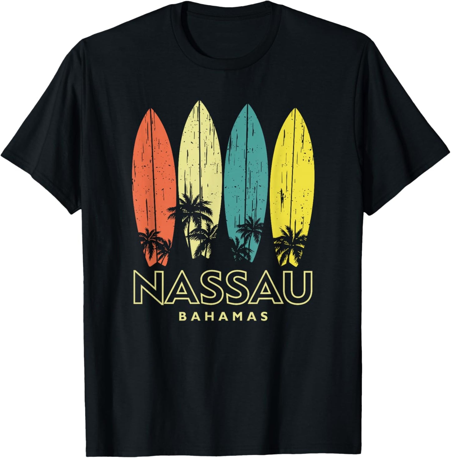 Nassau Bahamas Retro Surfboards Vintage Boys Girls Souvenir T-Shirt - T-Shirt | Black