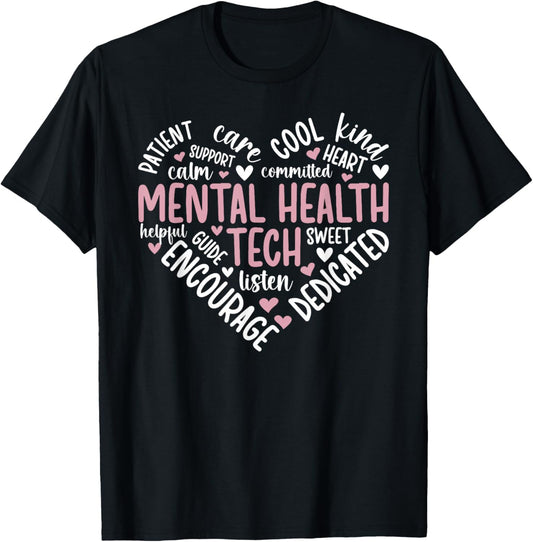 Mental Health Tech Heart Mental Health Technician T-Shirt - T-Shirt | Black