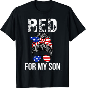 Military American Flag RED Remember Everyone Deployed T-Shirt - T-Shirt | Black