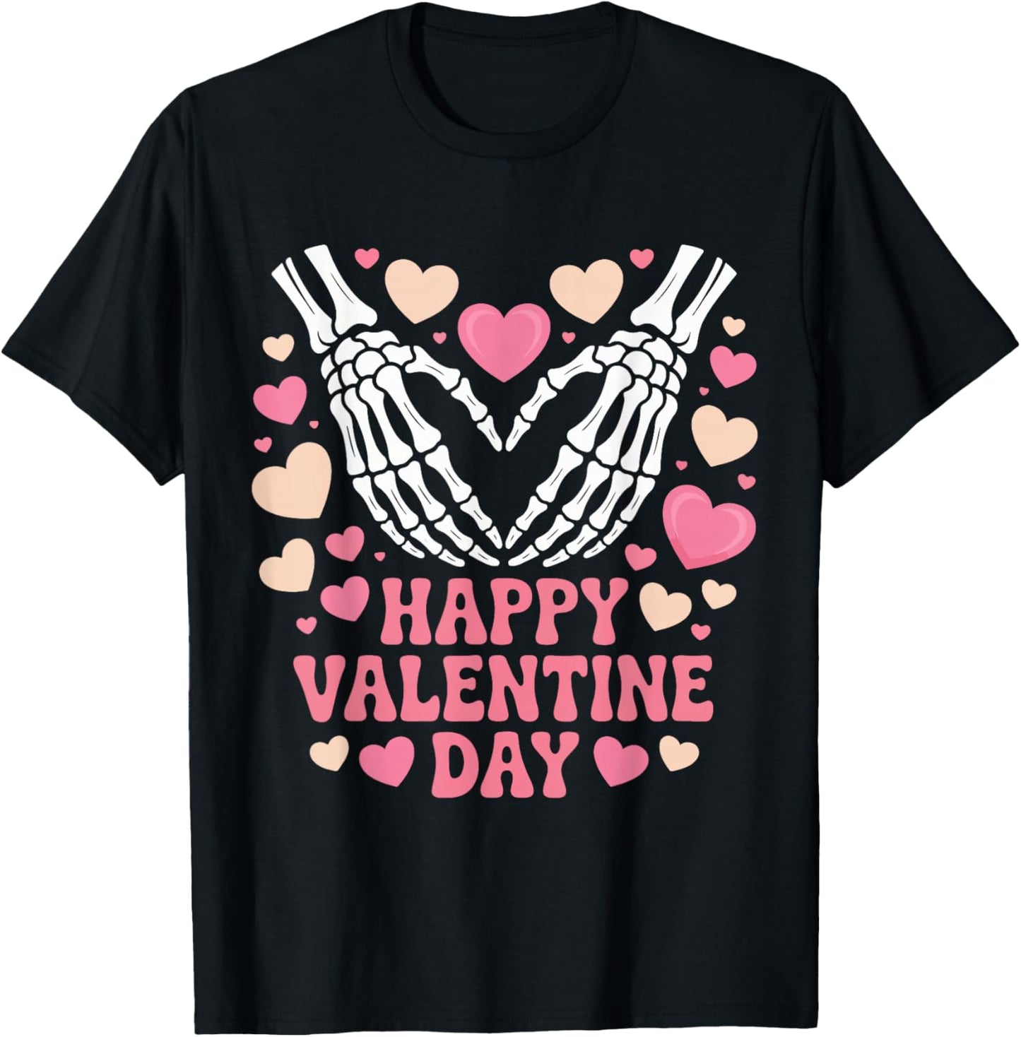 Happy Valentines Day Spooky Skeleton Hands Heart T-Shirt - T-Shirt | Black