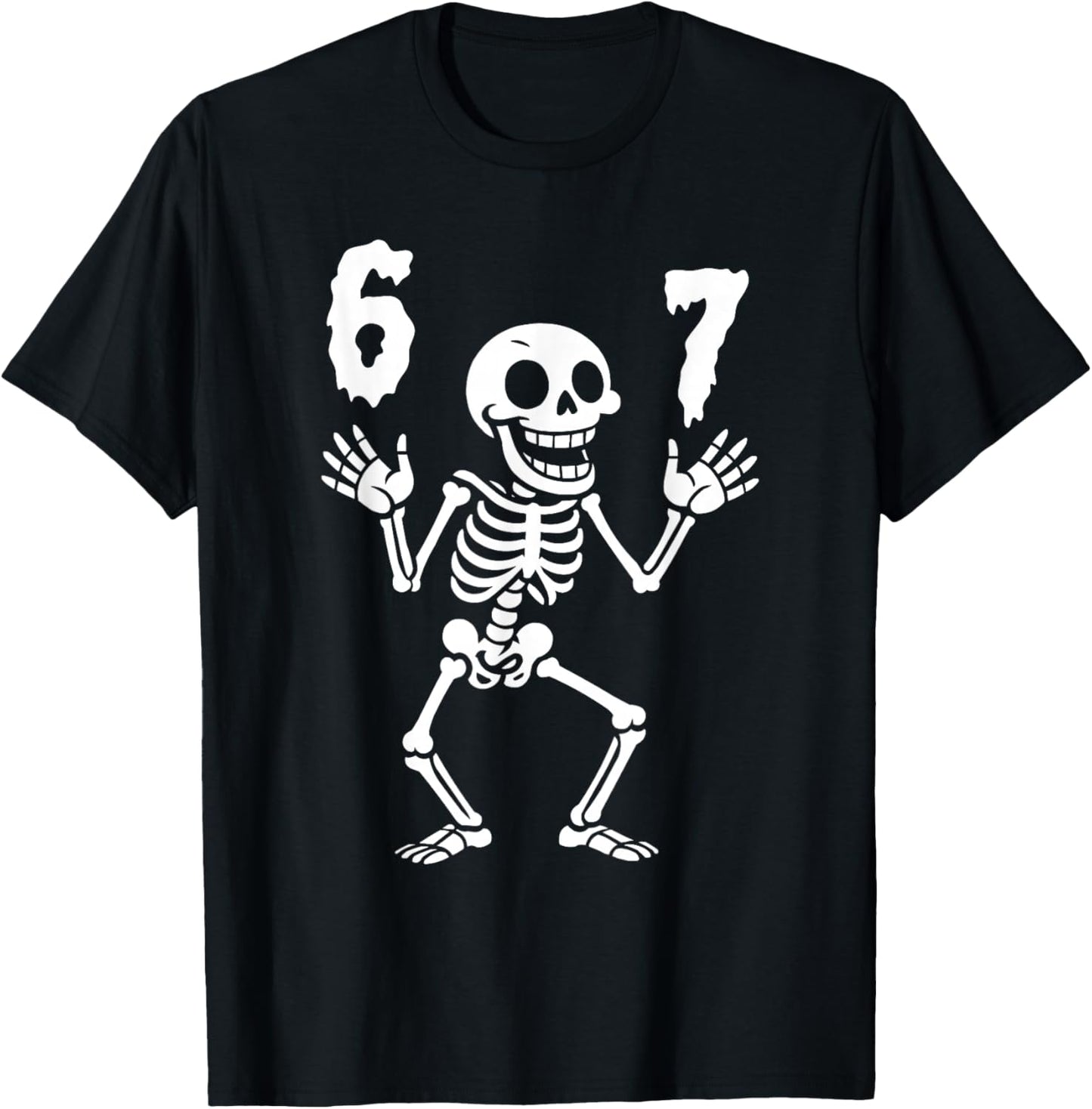 Funny Six Seven Skeleton Halloween 6 7 Meme T-Shirt - T-Shirt | Black