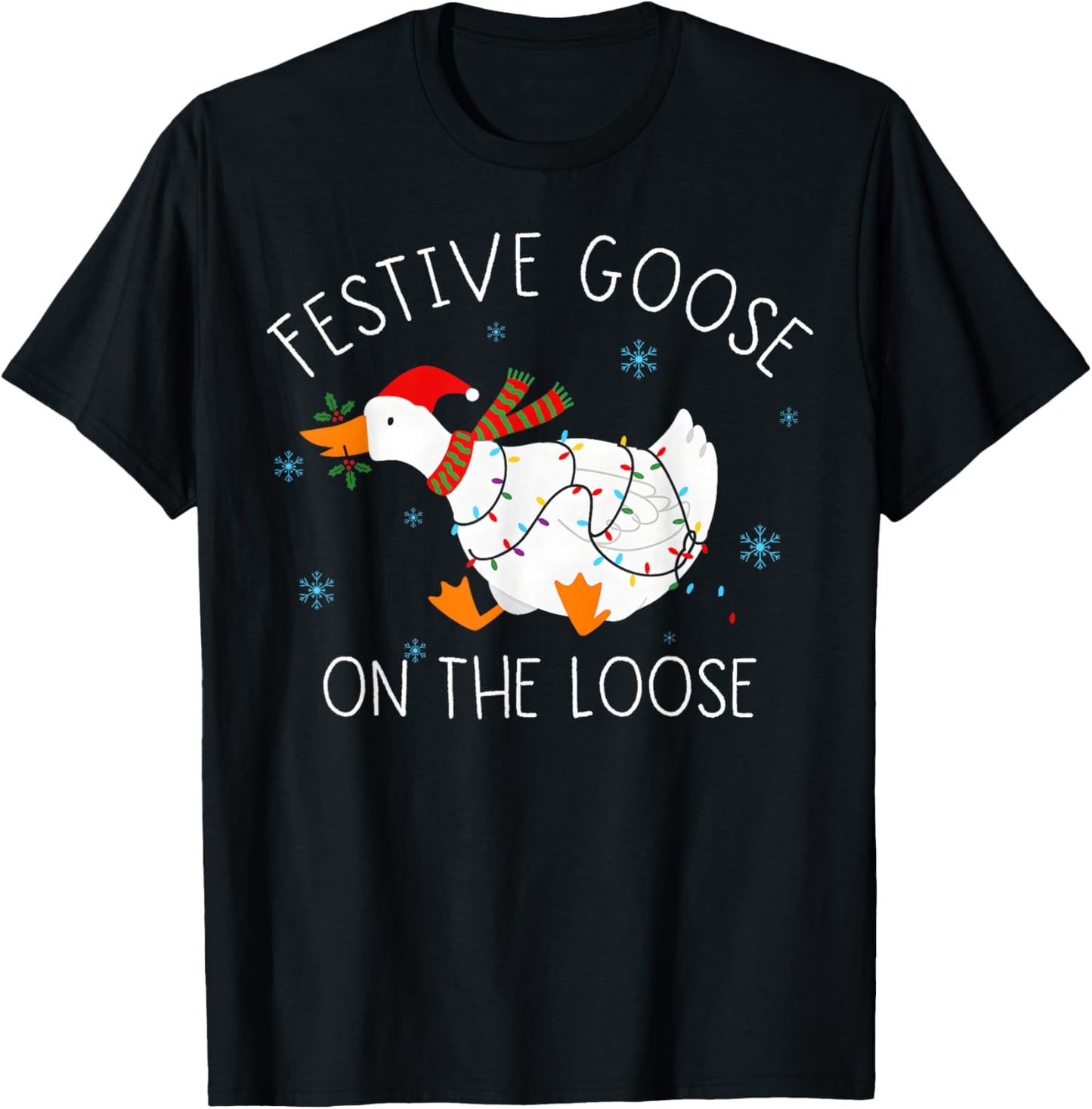 Vintage Funny Festive Goose on The Loose Christmas Xmas T-Shirt - T-Shirt | Black