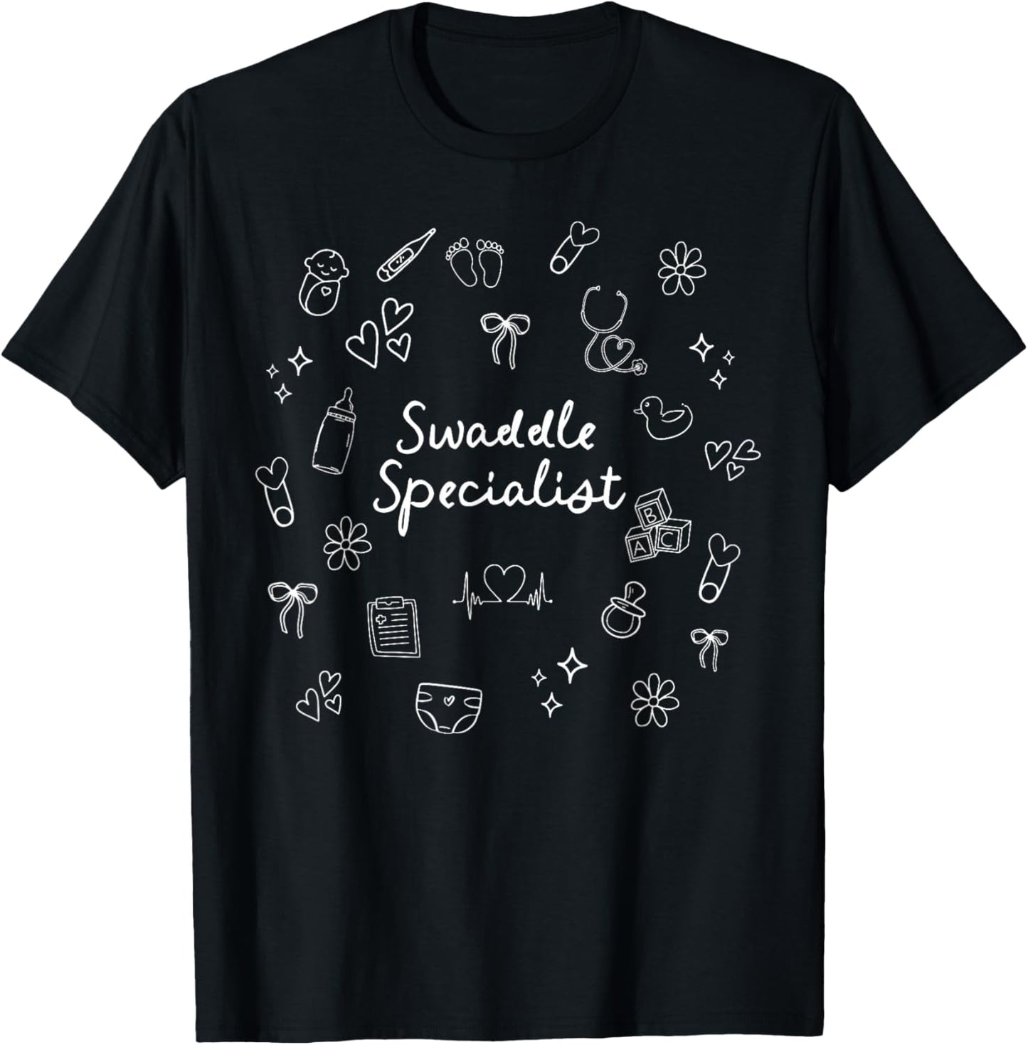 Retro Swaddle Specialist Coquette Bow NICU Mother Baby Nurse T-Shirt - T-Shirt | Black