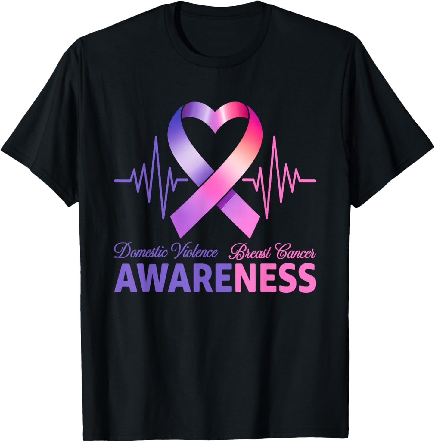 Domestic Violence & Breast Cancer Awareness Month Support T-Shirt - T-Shirt | Black