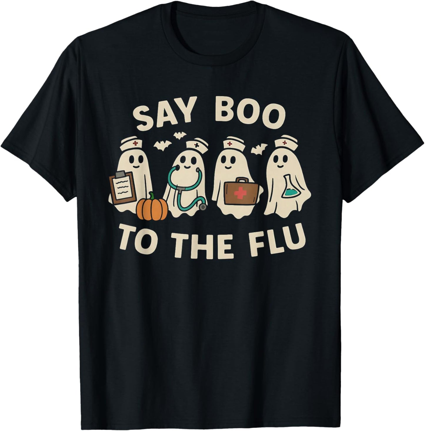 Nurse Halloween Ghost Crew Vaccine Say Boo to The flu T-Shirt - T-Shirt | Black