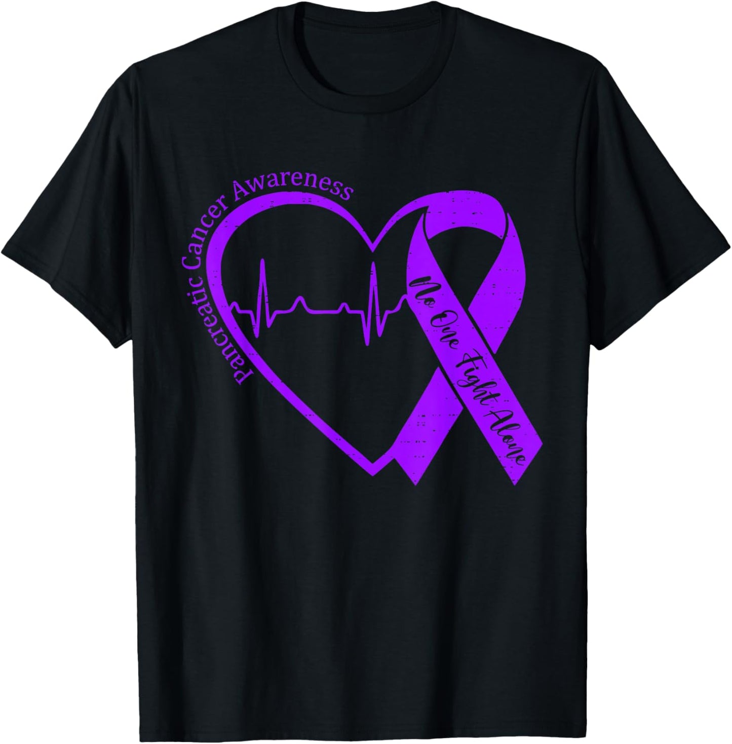 Pancreatic Cancer Awareness Heart Ribbon Purple Support T-Shirt - T-Shirt | Black