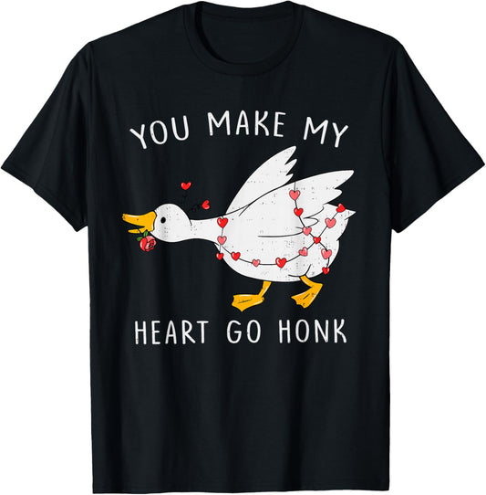 Go Honk Goose Heart Funny Valentines Day Couple Men Women T-Shirt - T-Shirt | Black