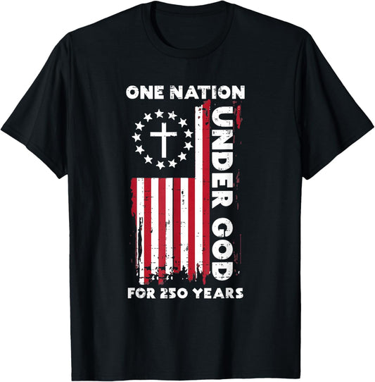 250 Year USA American Flag 250th Anniversary Christian God T-Shirt - T-Shirt | Black