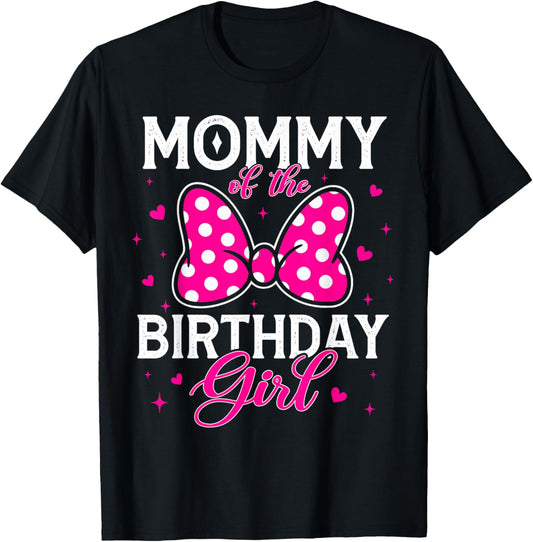 Mommy of The Birthday Girl Cute Pink Bow Family Matching T-Shirt - T-Shirt | Black