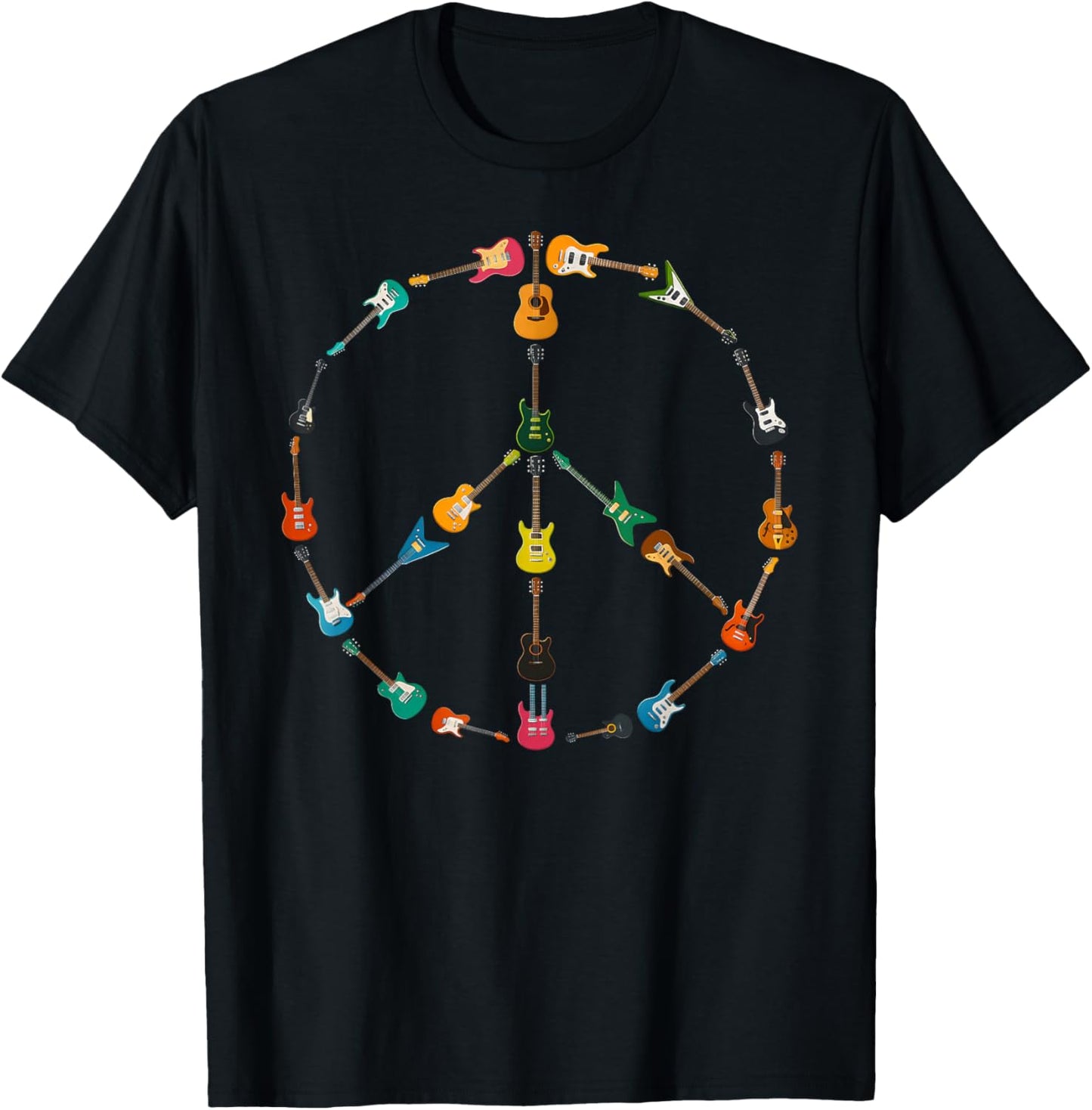 Peace Sign Made of Guitars Music Rock Hippie Men Women Retro T-Shirt - T-Shirt | Black