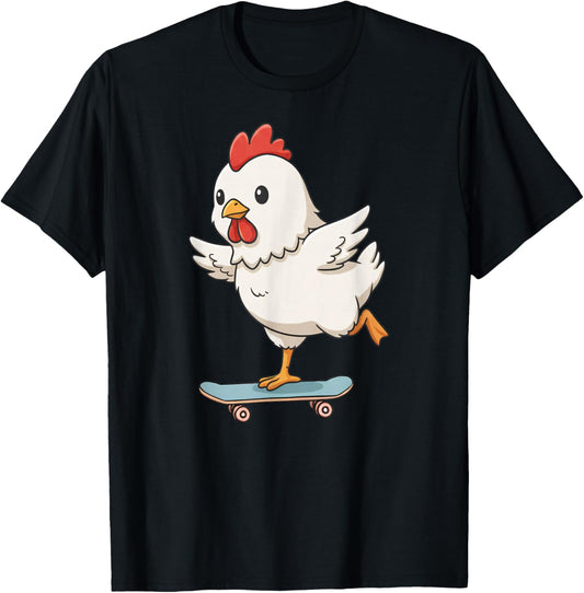 Funny Chicken Skater Skateboard Ballerina Zoo Boys Girls T-Shirt - T-Shirt | Black