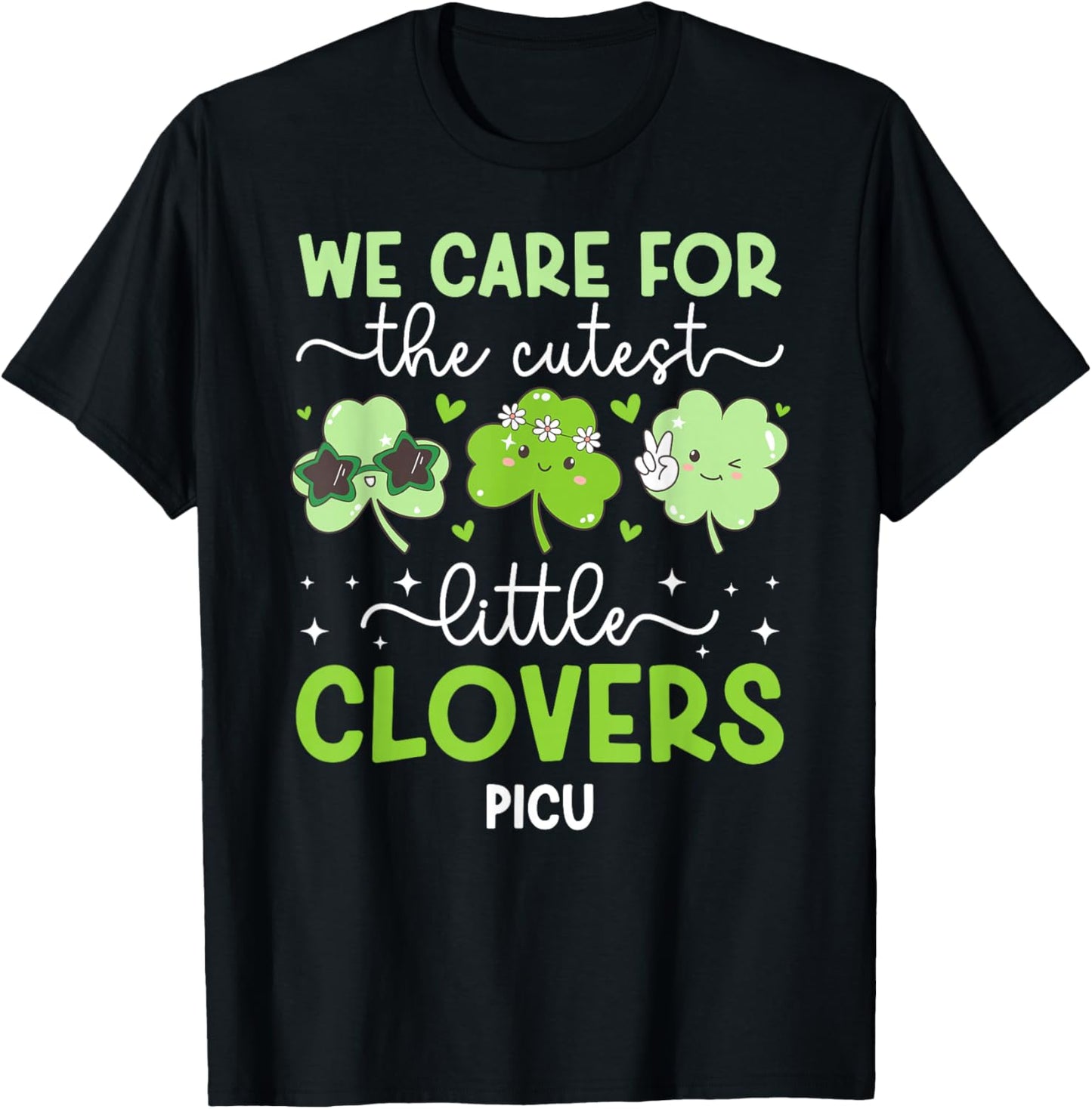 PICU Nurse St. Patrick's Day Pediatric ICU Nurse Shamrock T-Shirt - T-Shirt | Black