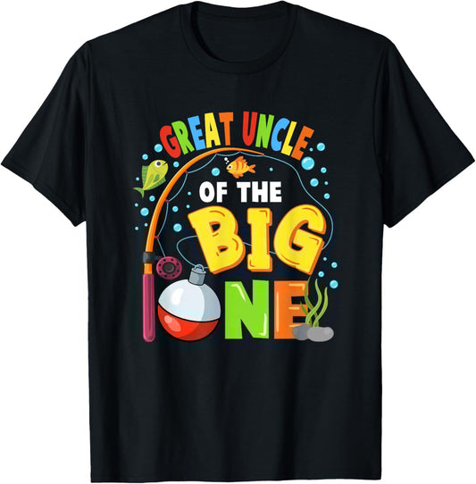 Great Uncle of The Big One Fishing Birthday Boy Family Party T-Shirt - T-Shirt | Black