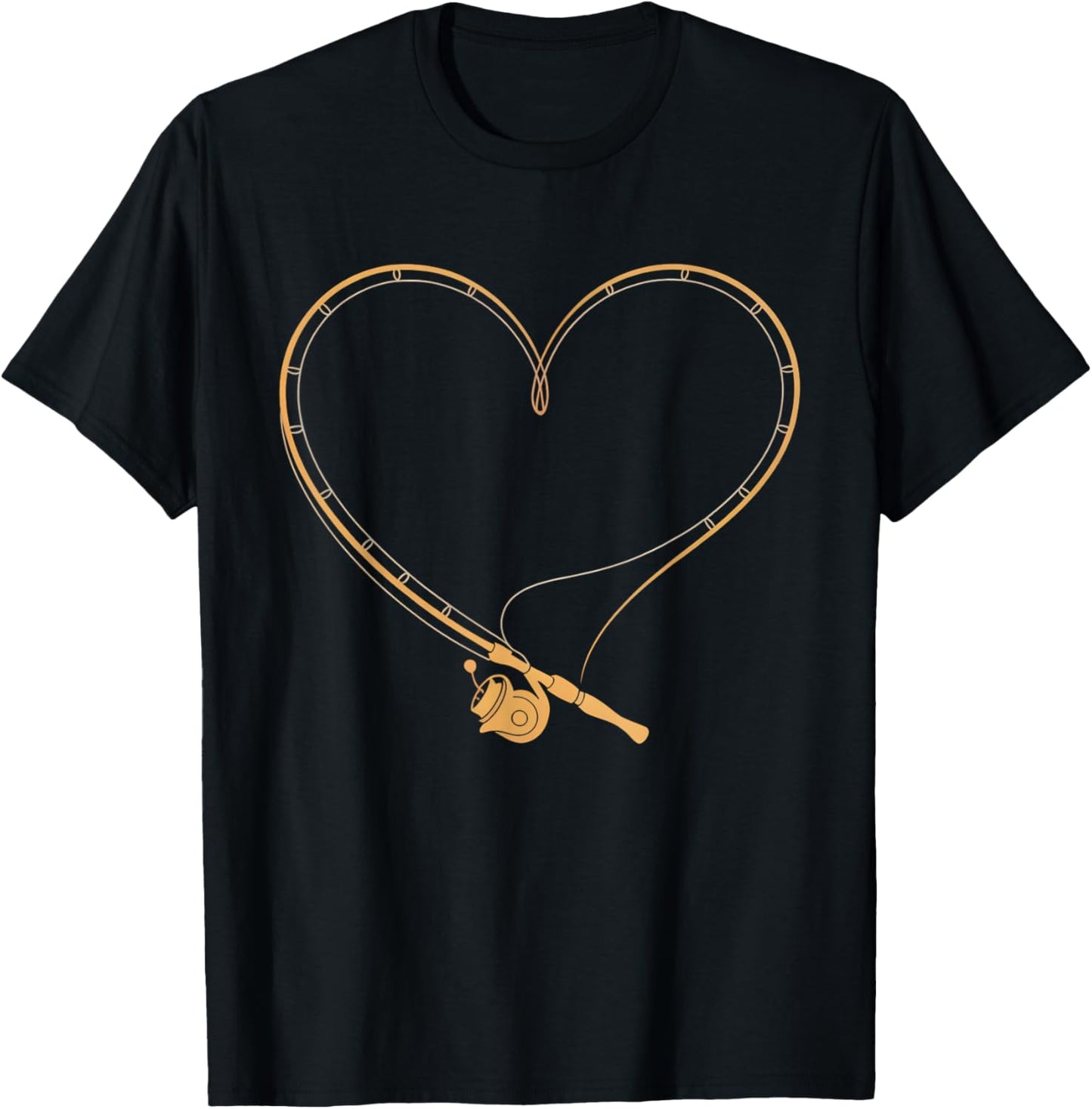 Fishing Rod Heart Valentine's Day Fisherman Love Bass Angler T-Shirt - T-Shirt | Black