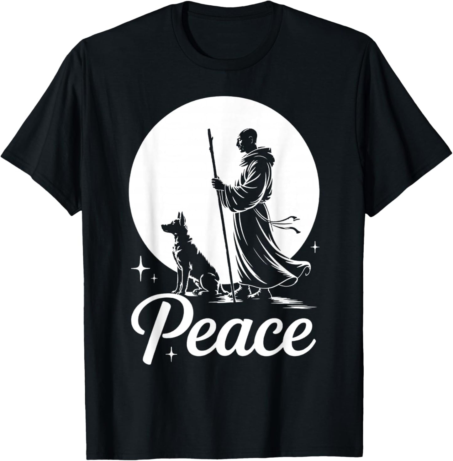 Fun Walk for Peace Calm Monks with Dog Meditation Dogs Lover T-Shirt - T-Shirt | Black