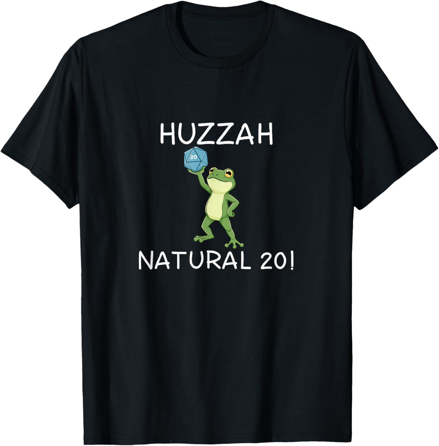 Funny RPG Gamer Frog Knight Saying Huzzah Natural 20 T-Shirt - T-Shirt | Black