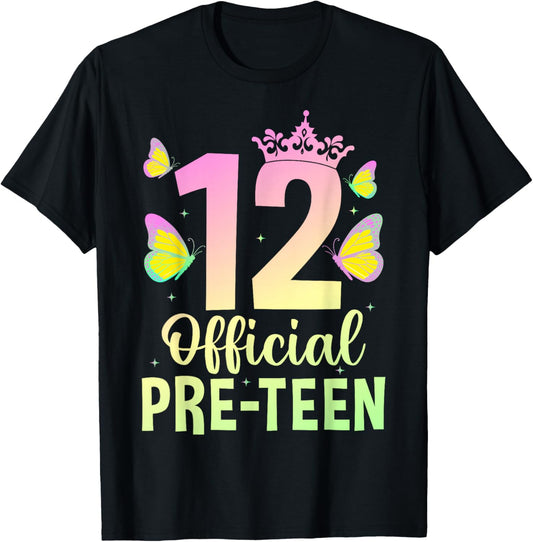 12 Official Pre-Teen Birthday Girl Crown 12th Birthday Party T-Shirt - T-Shirt | Black