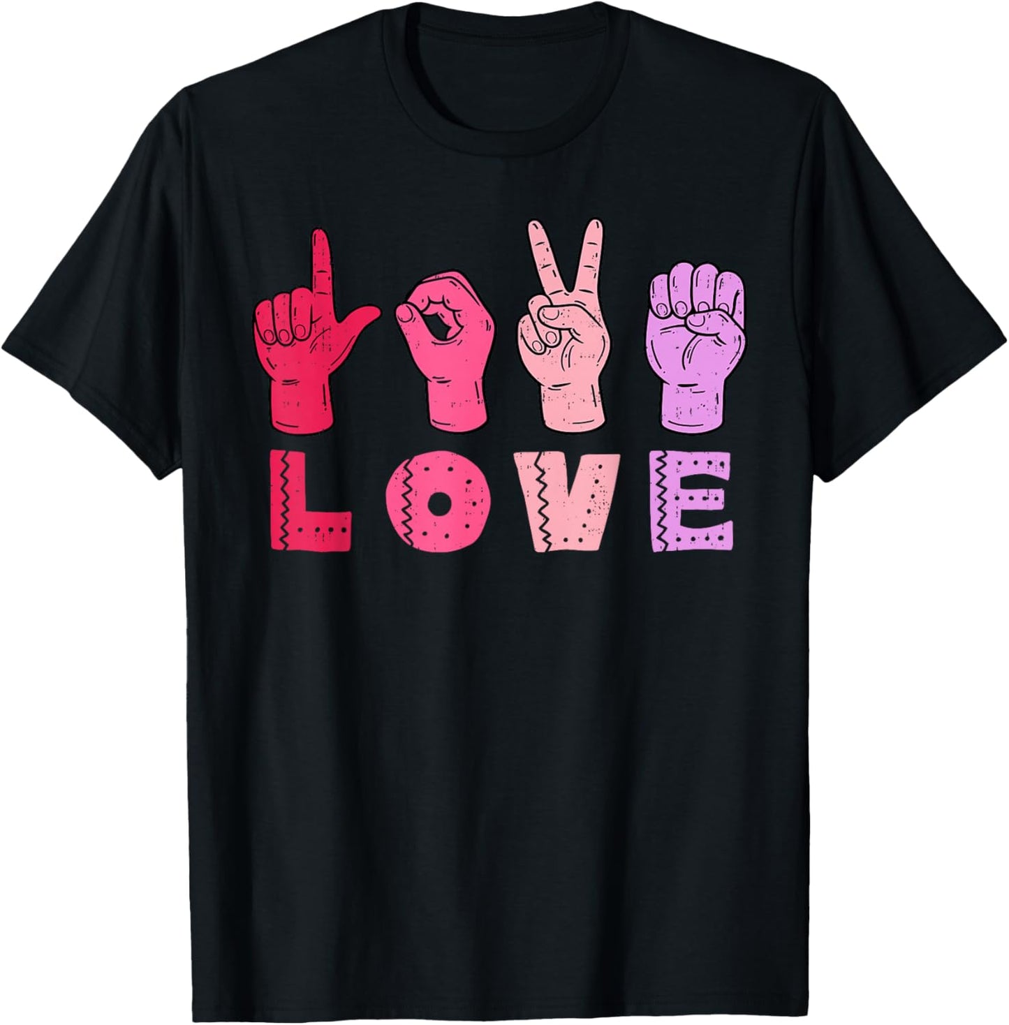 Love Hand Sign Language ASL Valentines Day Men Women Kids T-Shirt - T-Shirt | Black