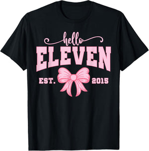 Hello Eleven Est 2015 Girls Coquette Bow 11th Birthday T-Shirt - T-Shirt | Black