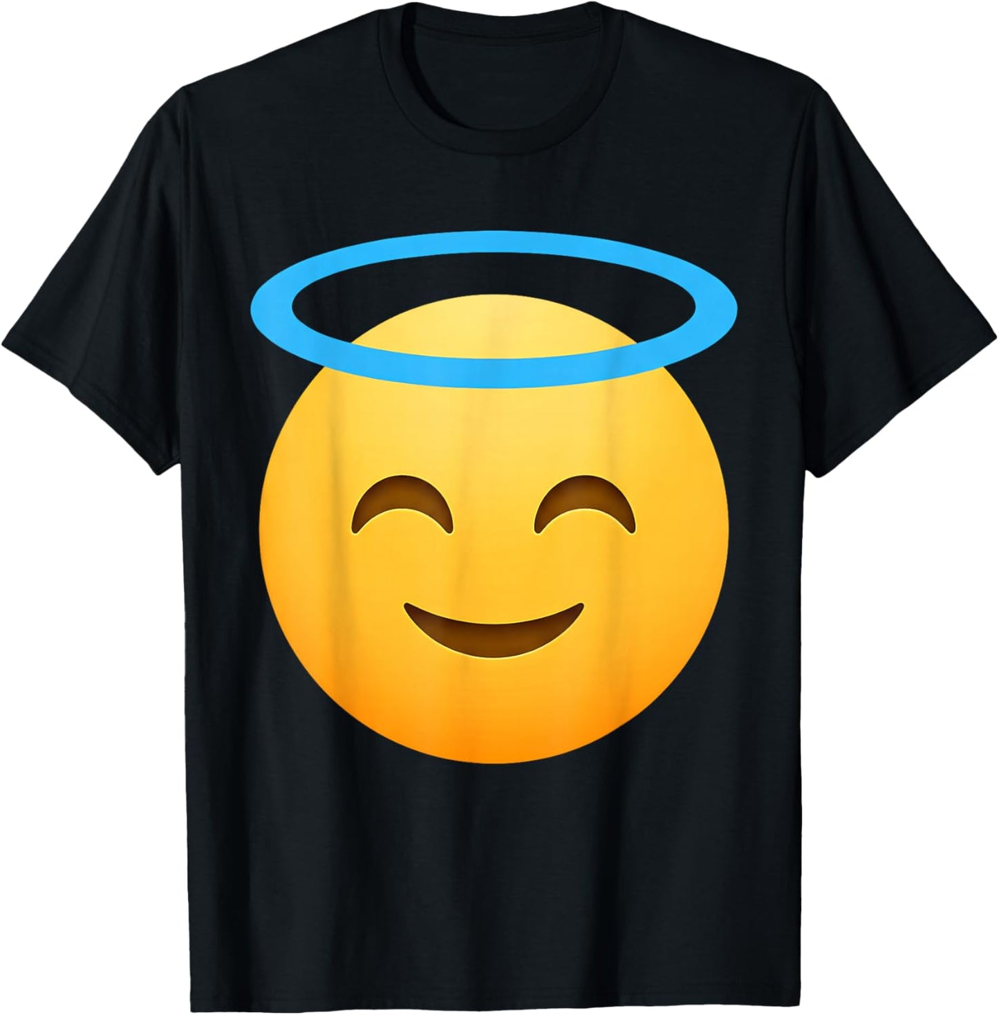 Funny Emoticon Smiling Face with Halo Angel T-Shirt - T-Shirt | Black