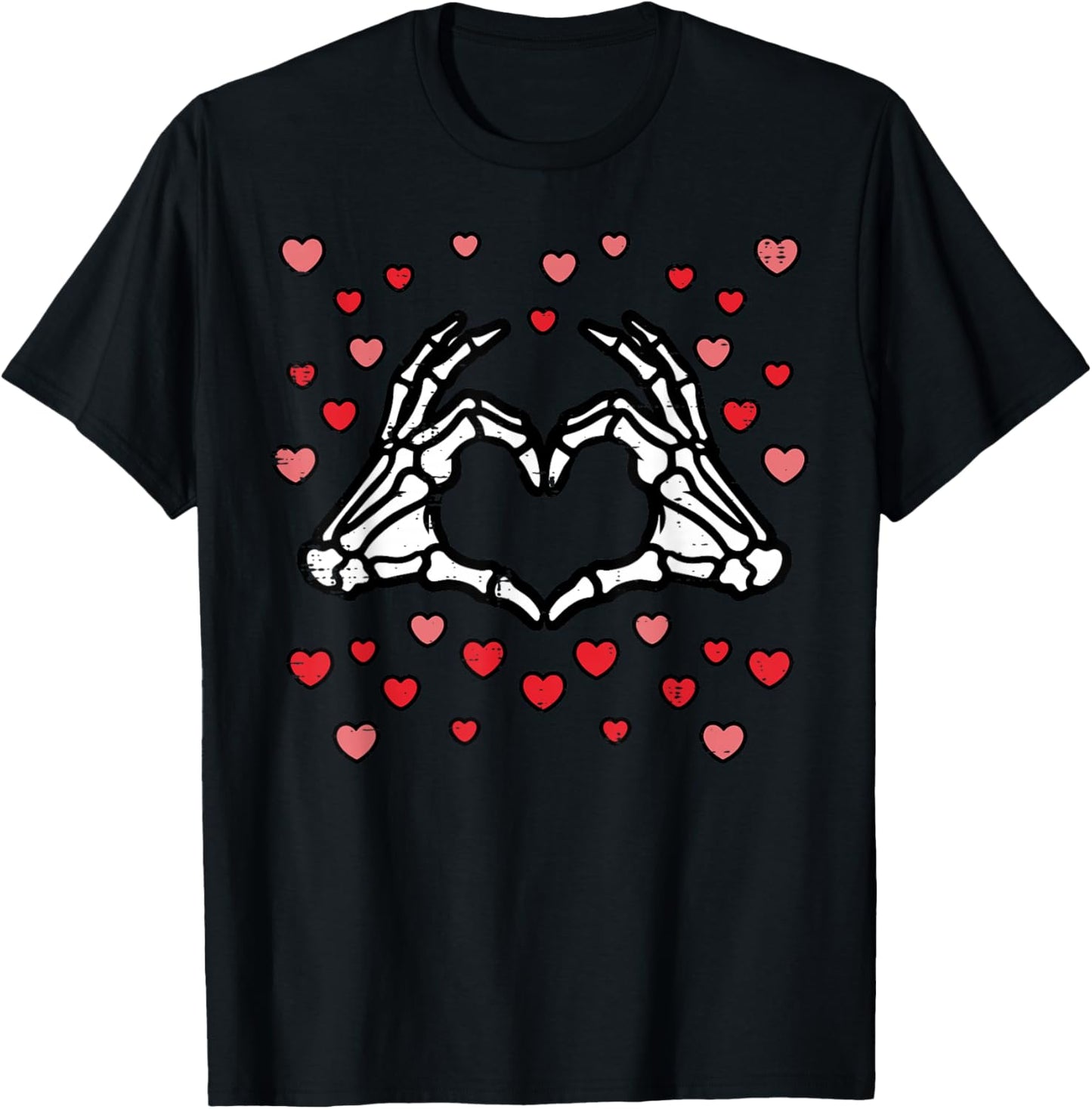 Valentines Day Skeleton Hand Heart Funny Men Women Kids T-Shirt - T-Shirt | Black