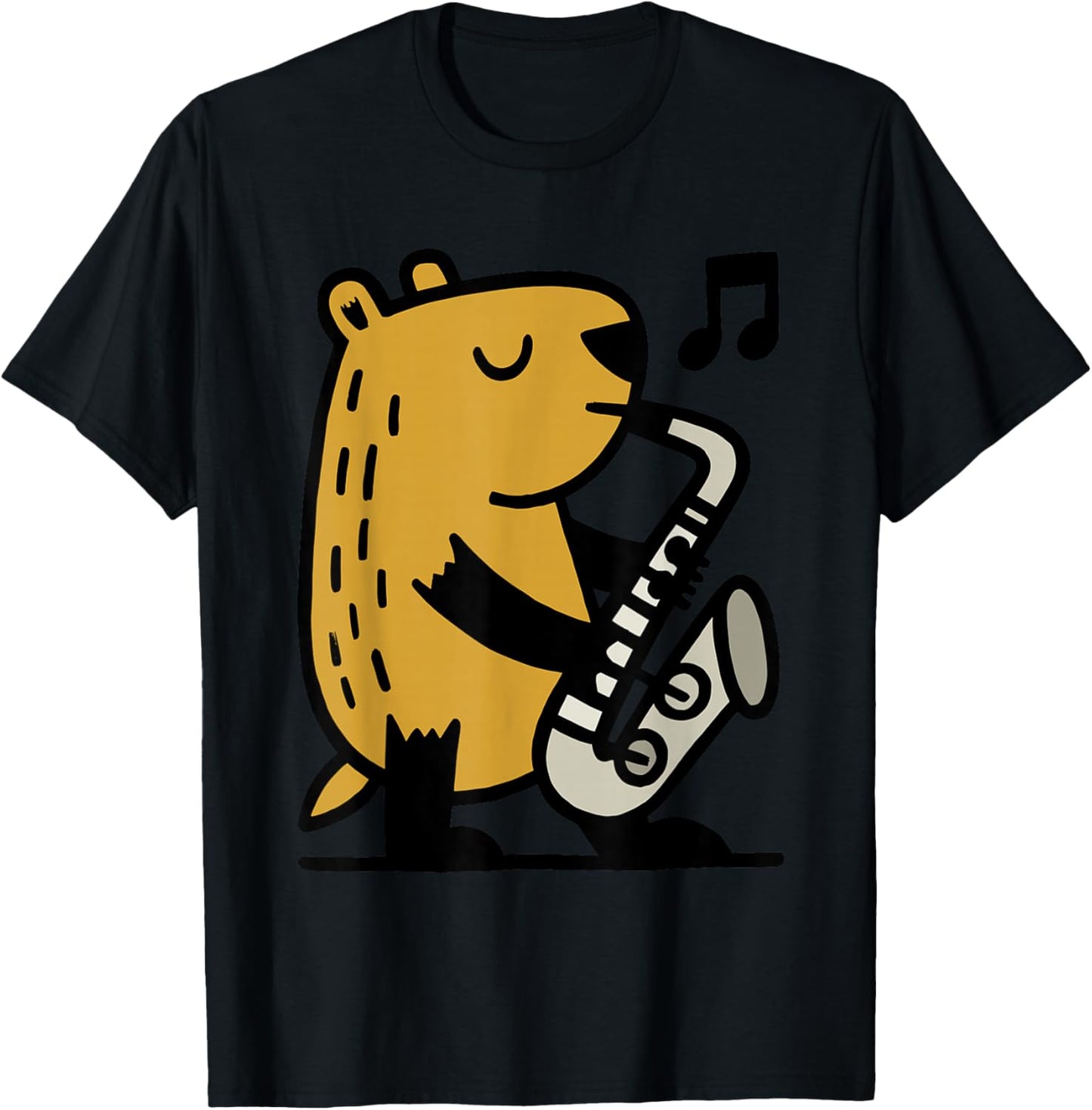 Capybara Playing Saxophone Cartoon Graphic T-Shirt - T-Shirt | Black
