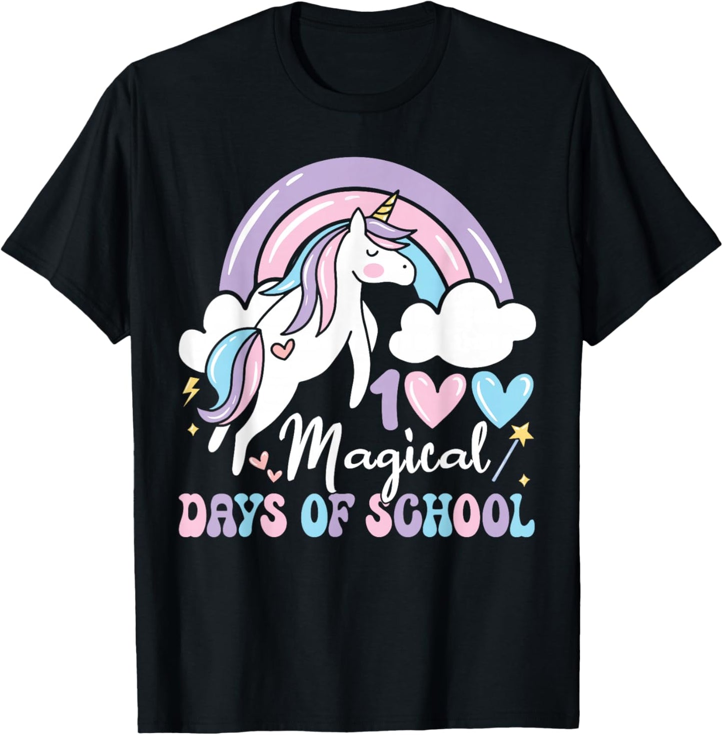 100 Magical Days of School Unicorn Rainbow 100th Day Girls T-Shirt - T-Shirt | Black