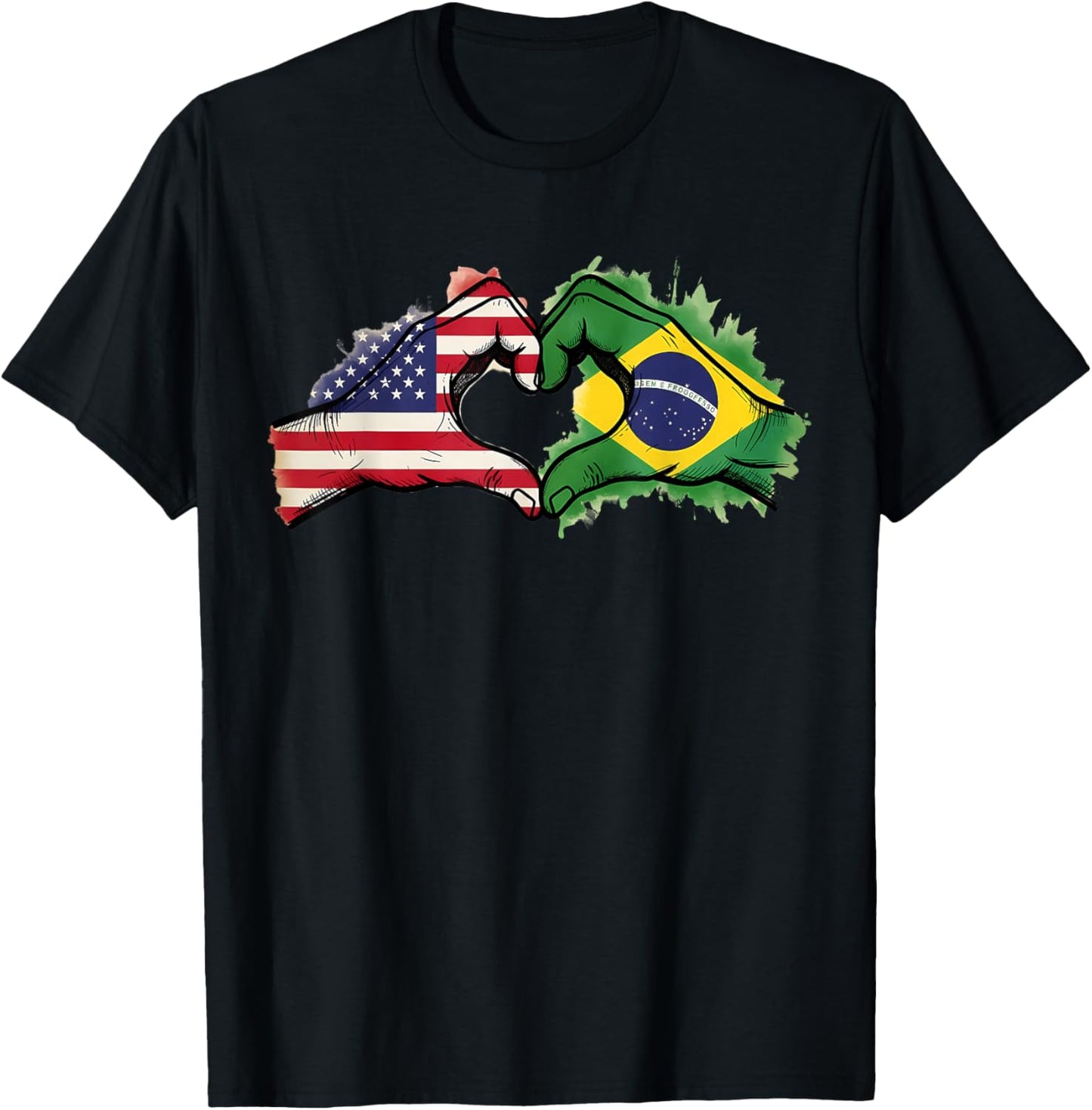 Brasil Flag Half Brazil Half America Brazilian Pride T-Shirt - T-Shirt | Black