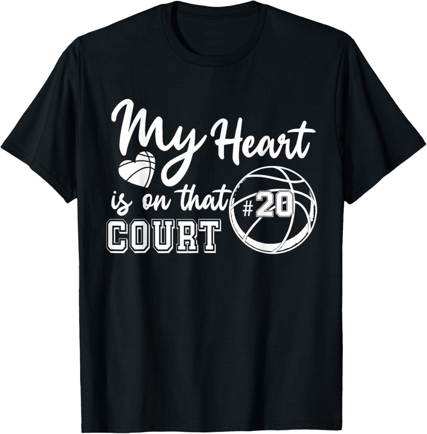 My Heart is On That Court Number 20 Basketball Game Day T-Shirt - T-Shirt | Black