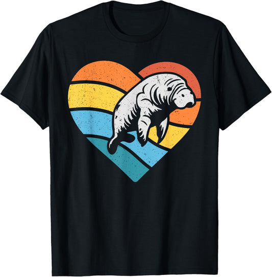 Sea Manatee Valentines Vintage Heart T-Shirt - T-Shirt | Black