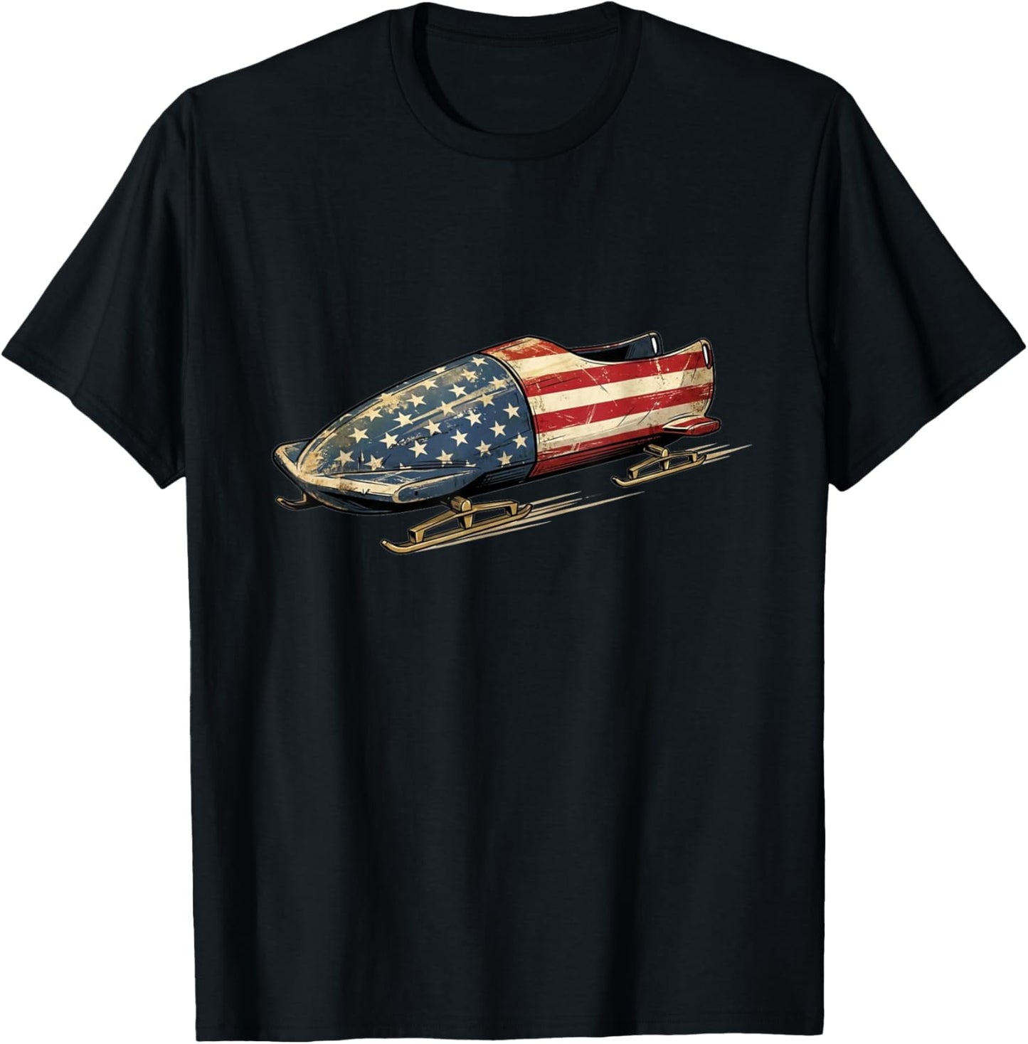 Patriotic Bobsled USA Flag Vintage Winter Sports T-Shirt - T-Shirt | Black