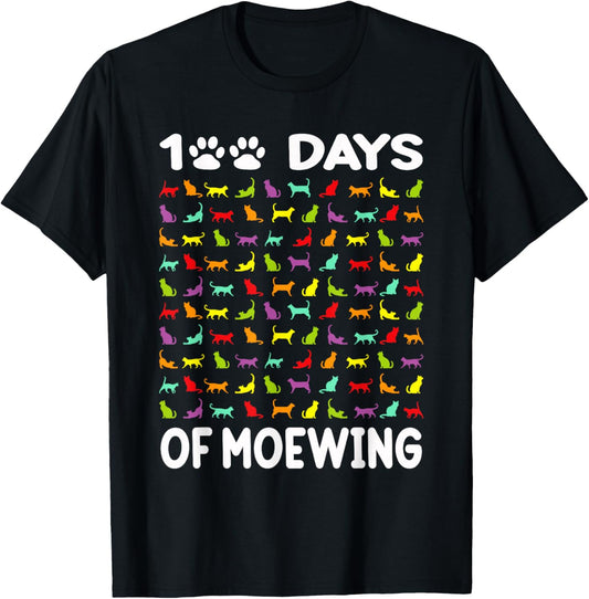 Happy 100 Days of Meowing Funny Cat 100th Day of School T-Shirt - T-Shirt | Black