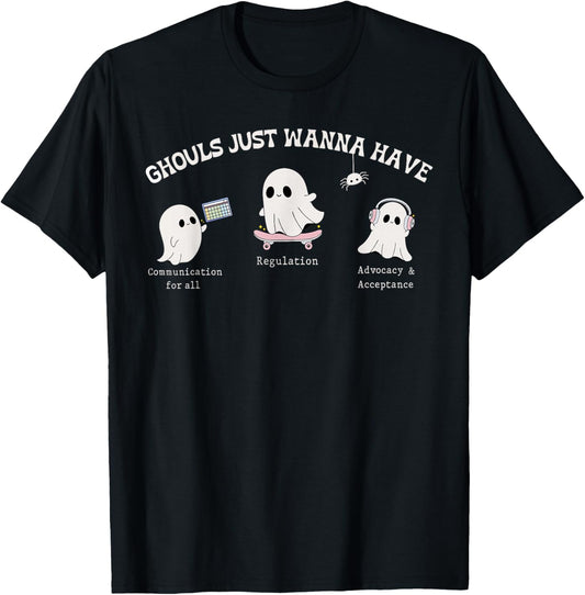 Ghouls Just Wanna Have Inclusion & Advocacy Halloween Autism T-Shirt - T-Shirt | Black