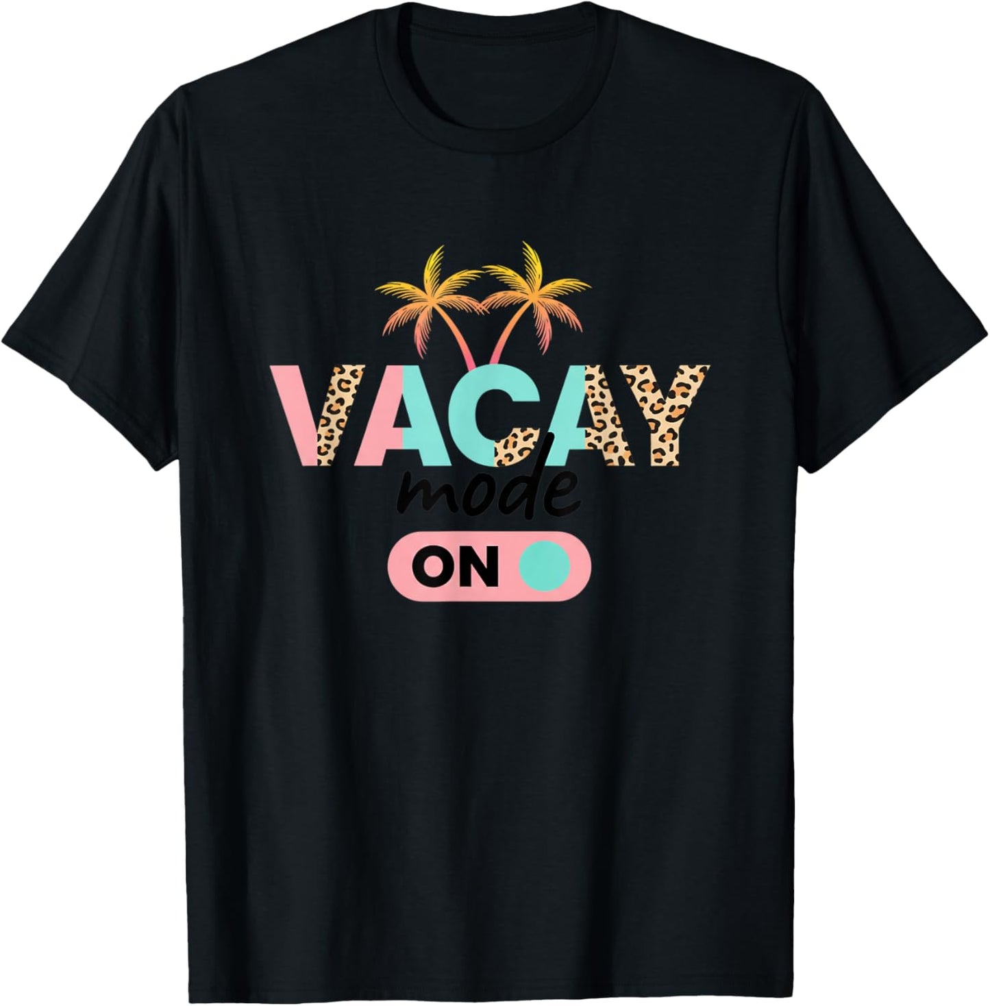 Vacay Mode On Kids Vacation Palm Tree Leopard Print Travel T-Shirt - T-Shirt | Black