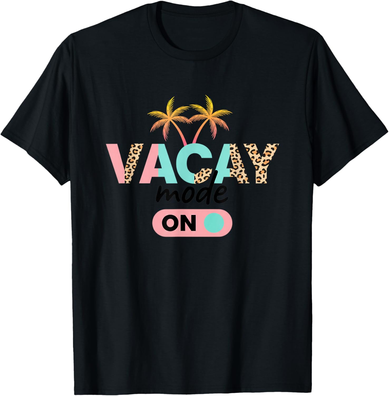 Vacay Mode On Kids Vacation Palm Tree Leopard Print Travel T-Shirt - T-Shirt | Black