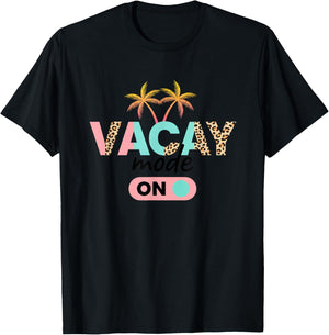 Vacay Mode On Kids Vacation Palm Tree Leopard Print Travel T-Shirt - T-Shirt | Black