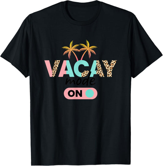 Vacay Mode On Kids Vacation Palm Tree Leopard Print Travel T-Shirt - T-Shirt | Black